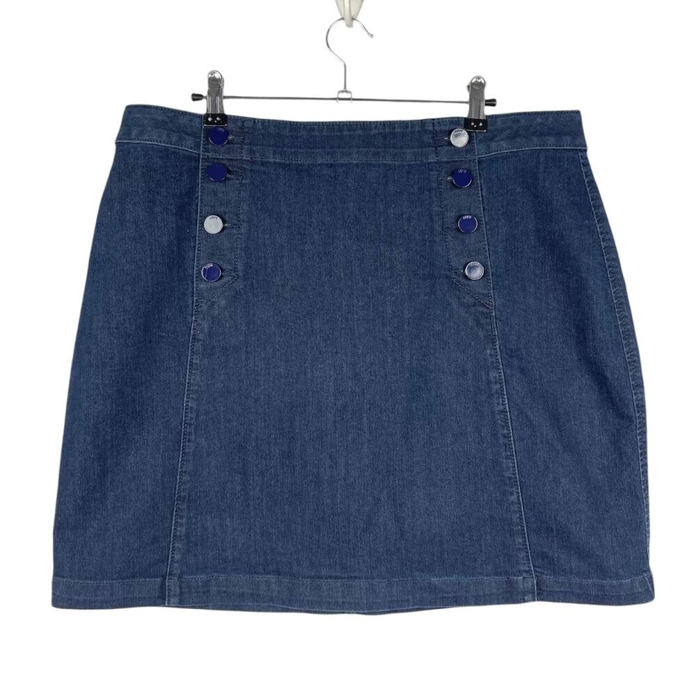 Loft Button A-Line Sailor Skirt Dark Wash Denim Jean Career Women's Sz 14 NWT